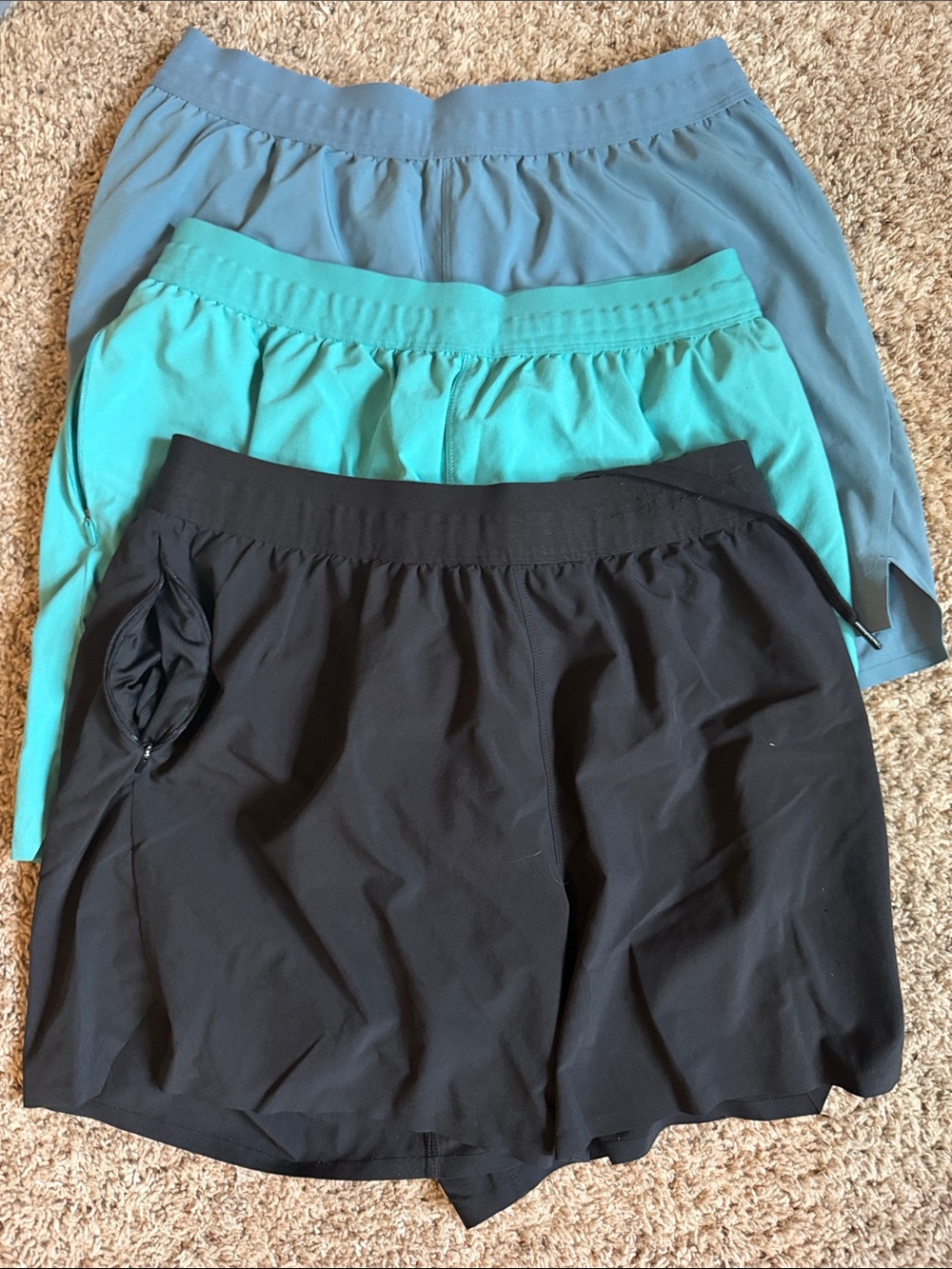 all in motion Men’s Athletic Shorts Trio - Black, Teal, Blue